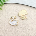 Cute white swan alloy pendant with gold plating and enamel finish for DIY jewelry making - 1pc White Swan