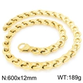 Bracciale da uomo in acciaio inossidabile dorato con maglie lucide dal design a spirale - Collana Dorata (KN292944-KJX) / 600mm x 12mm
