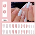 Weiße und rosa Herz-Ballerina-Kunstnägel im W853-Design, lange Form für Frauen - Glitzerherz (W853) / 24 Stück/Set