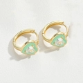 Pendientes de aro corazón dorado con esmalte verde menta y piedra de circón - Verde