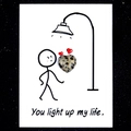 Healing card with spotted heart gemstone and You light up my life text on dark background - Dalmatian Jasper