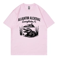 Pink crewneck cotton T-shirt featuring Alligator Alcatraz print in a casual fit - Pink