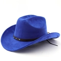 Royal blue faux suede western cowboy hat with turquoise beaded leather band decoration - Sapphire Blue