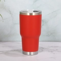 Insulated 30oz stainless steel travel tumbler with a red powder coated finish and clear lid - 30oz / Powder Coated Orange Red