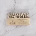 Champagne gold metallic Happy Birthday letter candle set in clear gift box packaging - Champagne