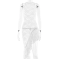Abito lungo bianco senza maniche in pizzo con orlo a balze irregolare e spacco sexy - S / Bianco