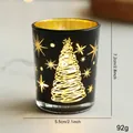 Black glass Christmas candle holder with laser-cut tree design and warm golden light - Black Christmas Tree Hollow Glass Lamp (No Candle)