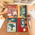 Portable mini notebook set with four cartoon bus designs and a bear head multicolor pen - Happy Bus II