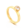 Minimalist gold titanium ring with a single round zircon inlay in a bezel setting - US 7 / Gold Flat Minimalist Solitaire Style (KR107841-K)