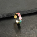Adjustable gold stainless steel ring with colorful enamel smiley face flower charms - Gold Smiley Face