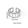 Detail view of silver open ring showing 0.9cm height and 1.8cm width dimensions - Adjustable Open / Silver-Rectangular Hollow (TYR0562)