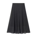 Elegante gonna midi nera da donna a pois bianchi con silhouette a trapezio fluida - XS / Gonna nera a pois