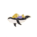 Enamel whale brooch featuring a character on back with golden edges on white background - Character Riding Whale Style (C1383-2)