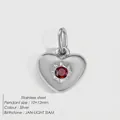 Silver stainless steel heart pendant with red January birthstone, size 10x12mm - January Red / Silver