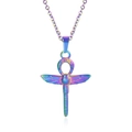 Macro detail of Egyptian Ankh scarab necklace pendant in rainbow gradient finish - Iridescent (Pendant And Necklace Set)