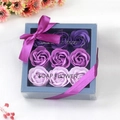 Elegant gift box with 9 gradient purple soap flower roses and a matching ribbon bow - Purple Gradient