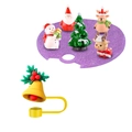 Detailed Christmas miniature set with Santa, reindeer, and snowman on purple glitter base - 40OZ-Purple Christmas Gift Reindeer