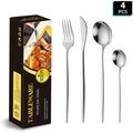 Silver 4-piece stainless steel cutlery set with elegant box for hotel dining - 4-Piece Set (with Gift Box) / Silver