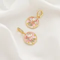 Pink enamel flower pendant with pearl center and golden edges on white silk, 20mm size - Style 29 Pink Enamel Pearl Round Pendant