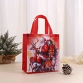 Red Christmas Santa Claus non-woven gift bag with reindeer sleigh illustration and handles - Santa Claus And Reindeer Sleigh (5016-2)