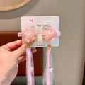 Pink floral hair clips with long ribbon tassels and pearl beads for traditional costumes - 4# Pink Flower Long Ribbon