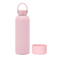Detail view of pink insulated stainless steel bottle with silicone base and carry handle - 500ml / Light Pink