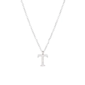 Elegant silver letter T pendant necklace with pavé zircon stones on a thin O-chain - Silver-T