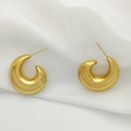 Macro shot of polished golden U-shaped earrings on soft white fabric background - Polished Curved Style (XL1464-35)