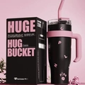 Black and pink 40oz insulated tumbler with handle and straw in matching gift box - 40oz / Black-Black Color Box
