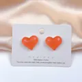 Chic orange heart stud earrings with S925 silver needles on champagne silk background - Jelly Heart Stud Earrings (3#) / Orange
