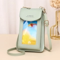 Light green faux leather crossbody phone bag with transparent touchscreen window and strap - Light Green