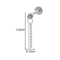 Titanium labret stud with dangling silver star chain and clear zircons, 1.52cm length - Single Row Diamond Dangle Style (T2535-11# Silver)
