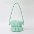 Chic mint green puff shoulder bag with cloud-like quilted texture and knotted strap - Lake Green