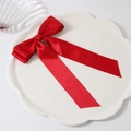 Vibrant red 4cm double-layer satin bow hair clip on a white ceramic petal plate - Red