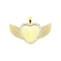 Sublimation angel wing heart necklace with gold plating and sparkling crystal accents - X459-13 Gold Heart Wing Pendant Blank