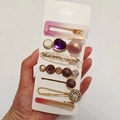 7-piece purple candy color hair clip set with pearls and rhinestones on card - Nagano Purple (7 Piece Set)