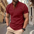 Detail of dark red Henley shirt showing knit texture, chest pocket, and button placket - Burgundy