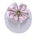 Pink satin bow baby nylon headband with sparkling rhinestone centerpiece decoration - Light Pink