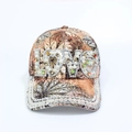 Detail of LOVE letter pattern with pearls and rhinestones on vintage floral baseball cap - Adjustable / Brown LOVE
