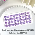 30pcs purple heart 3D crystal gem stickers for kids, arranged on a white display plate - M Size Purple (36 Pcs/Sheet)