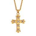 Collana a croce in acciaio inossidabile placcato oro 18K con cinque zirconi a taglio quadro - Oro