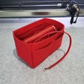 Red felt organizer insert with zipper compartment and multi-pocket storage - 21*11*13cm Center Zipper Style / Red