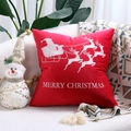 Red Christmas pillow cover with white Santa Claus embroidery and Merry Christmas text - Red Santa Claus Sleigh/Red