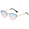 Fashionable rimless cat eye sunglasses with gradient blue-pink lenses and gold metal frame - Gold Frame Gradient Blue Pink