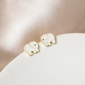 French style elephant stud earrings with white enamel finish and golden metal edges - White Elephant Cartoon Enamel Studs