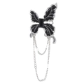 Gothic silver butterfly brooch with black enamel dripping and dangling chain tassels - Butterfly Tassel Style (DZ-681)