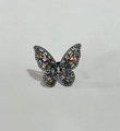 Sparkling butterfly open ring with colorful crystals and black metal finish - Black + Multi-color