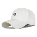 White mesh trucker hat with round letter embroidery and breathable back panel - White
