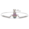 Verstellbares silbernes Hamsa-Hand-Armband mit bunten Zirkonia-Steinen im Farbverlauf - Hand der Fatima (CB00360CX)