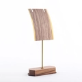 Elegant walnut wood and gold metal earring display stand with curved wooden panel - Square Shape